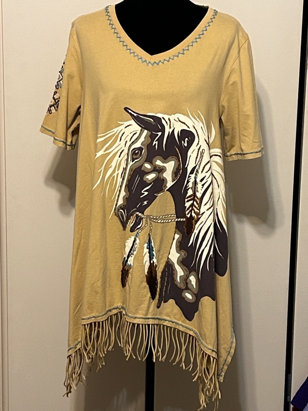 Double D Ranch Tan Tunic with Blue Stitching